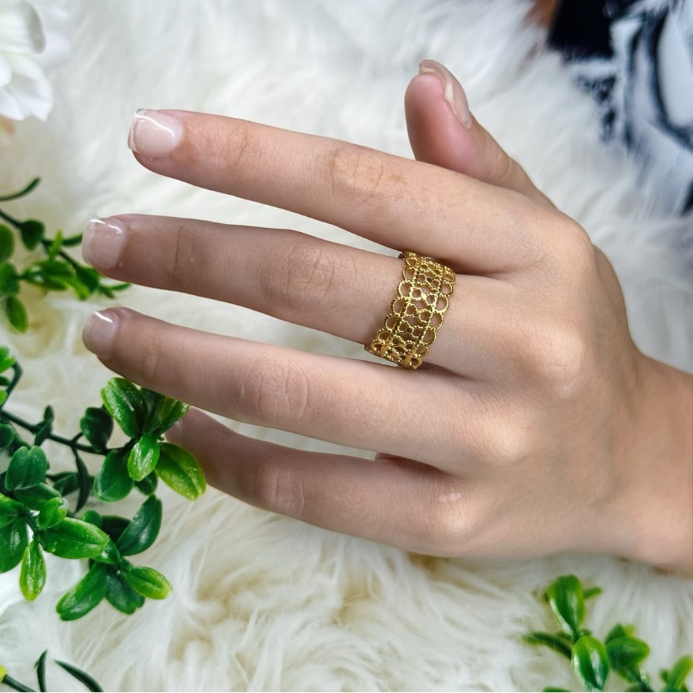 Stainless Steel Adjustable Gold Toned Laced Ring (R20) - Picture 6 of 6
